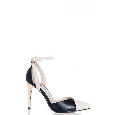 Nude and black ankle strap pointed court shoes